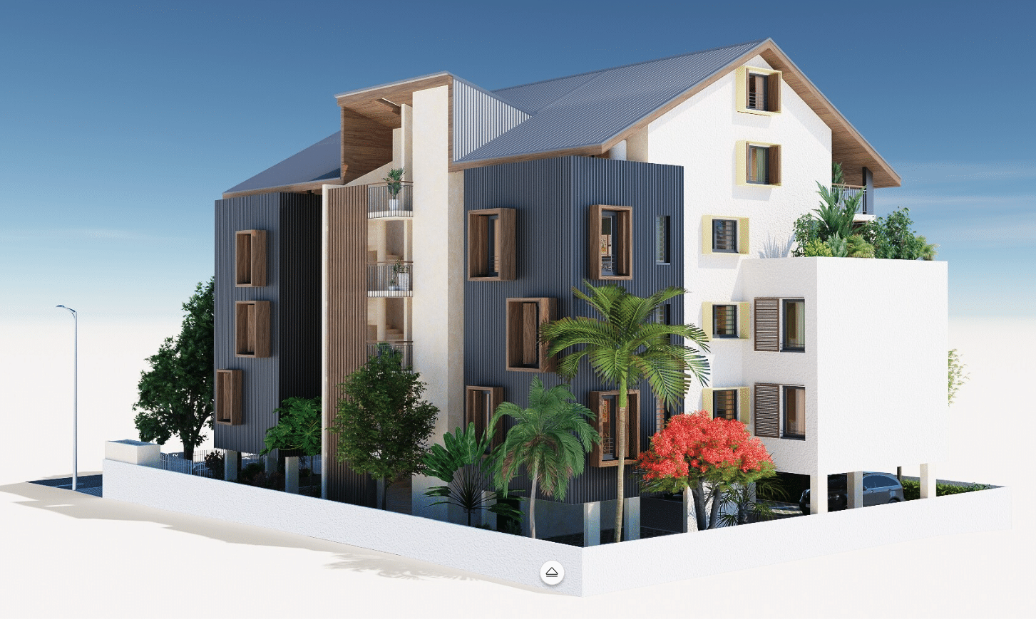 Les Madeleines, vue 3D du pignon et de la cage d’escalier