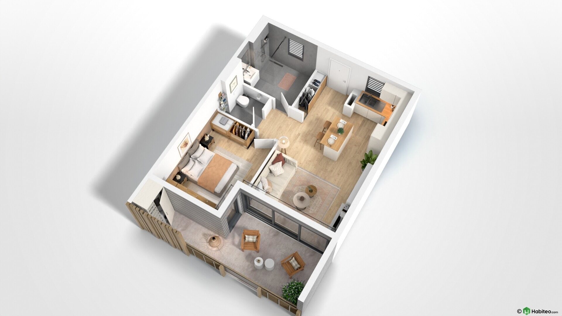 Plan 3D Les Madeleines T2 · 48 m²