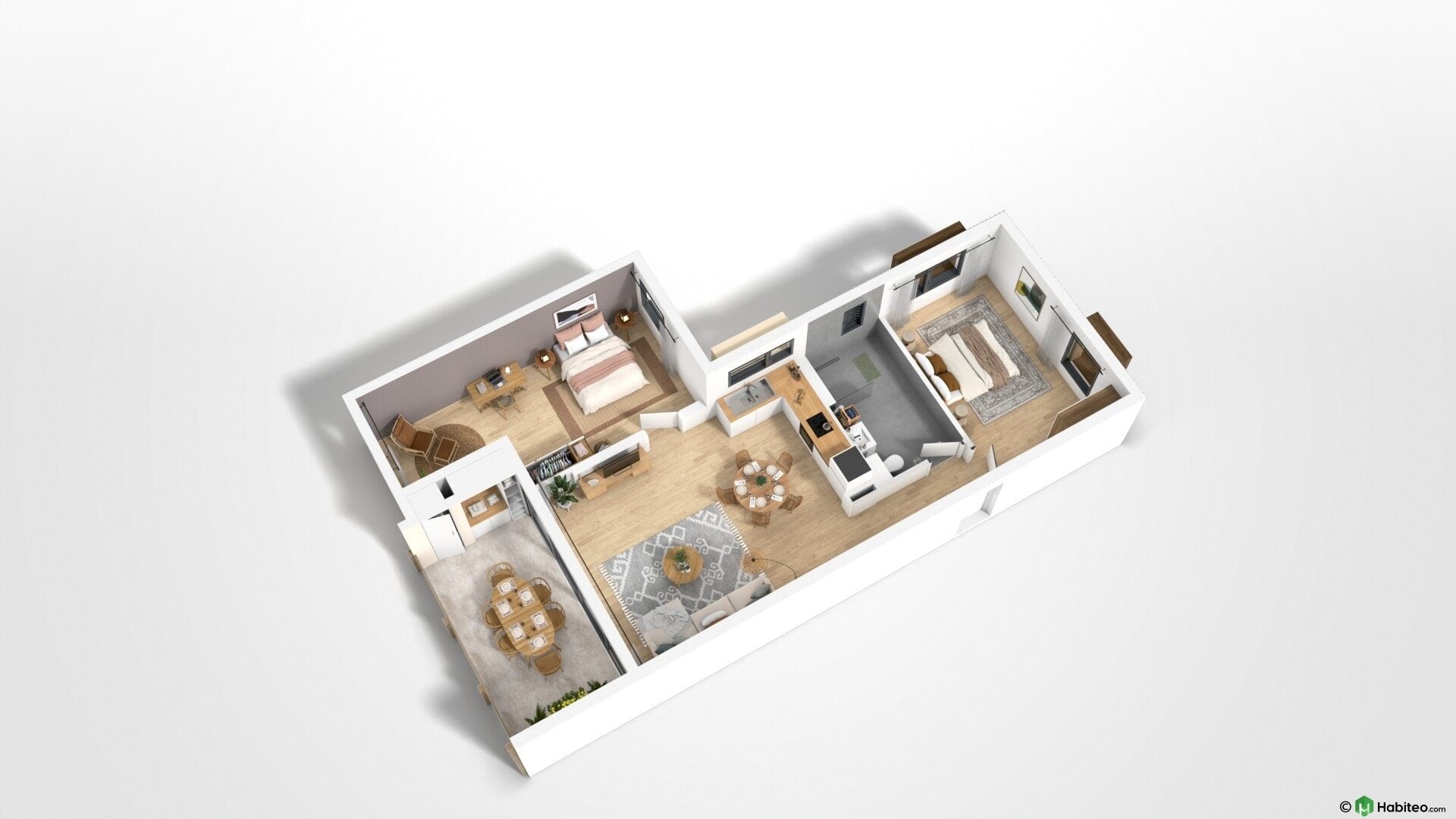 Plan 3D Les Madeleines T3 · 69 m²